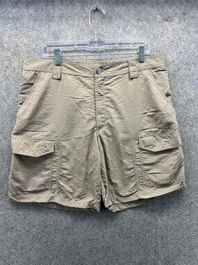 Reel Legends Cargo Shorts Mens 36 Beige Nylon Lined 8 Inseam Fishing Travel